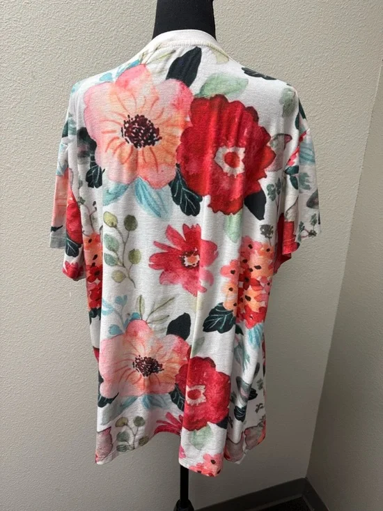 Floral V Neck Blouse 5XL Plus Size Red Orange White Boho Spring Summer Top - Picture 4 of 7